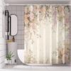 Floral Print Shower Curtain - Pink Roses & Green Leaves, Polyester, Elegant Bath Decor, Machine Washable, Easy Install
