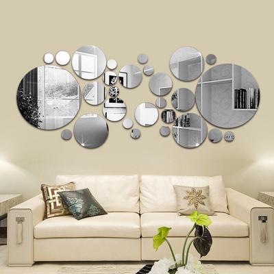 L&B Shop 30Pcs 3D Mirror Round Removable Self Adhesive Wall Sticker Wallpaper Home Decor