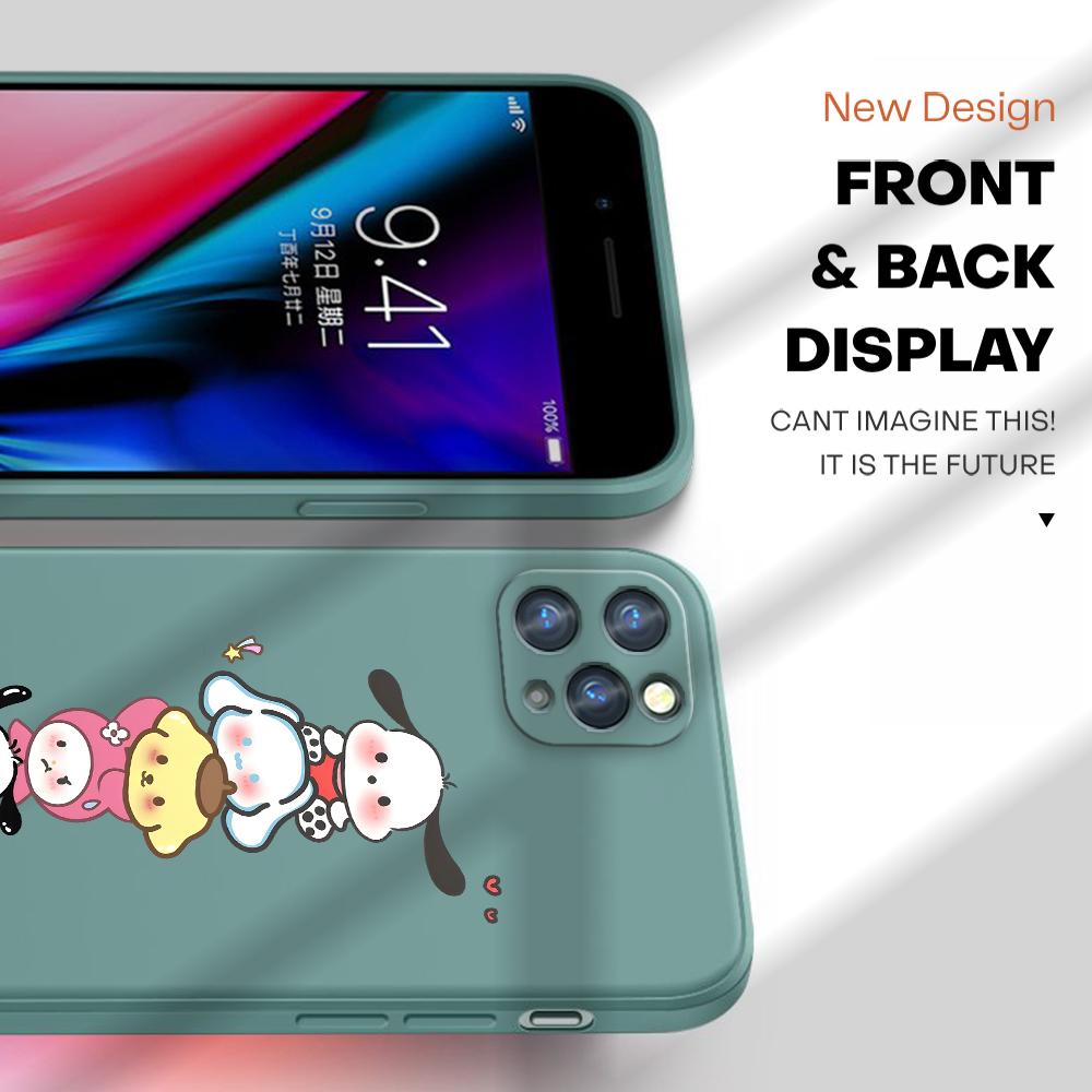 Cute Cartoon Phone Case for iPhone 15 14 13 12 11 Samsung Galaxy A12 A52 S24 S23 Xiaomi POCO Redmi Soft Square Liquid Silicone Cover Casing