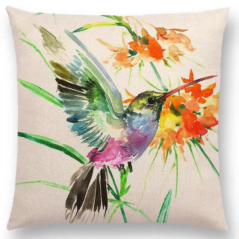 Watercolor Birds Series Cushion Cover Goldfinch Chickadee Cardinal Kingfisher Prints Pillow Case