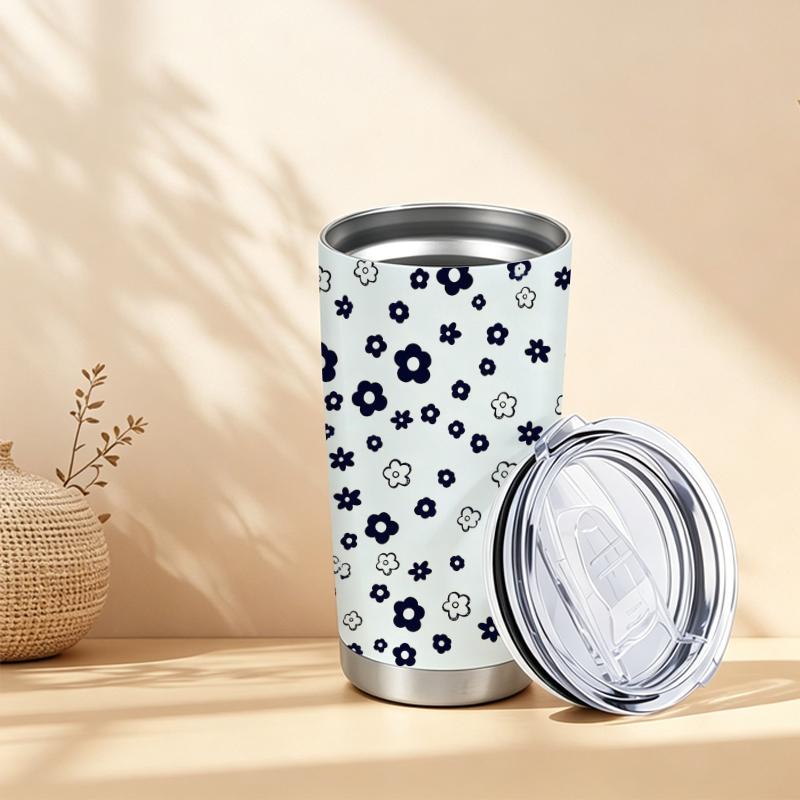 Car Tumbler 591ml Fresh Tiny Flower Element Straw Cup Gift Cup Tumbler With Lid Leakproof Tumbler Stainless Steel Tumbler