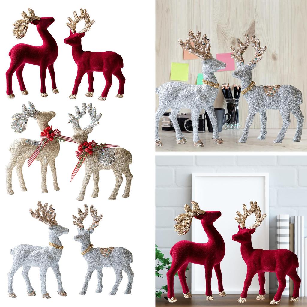 2 Pieces Christmas Reindeer Statues Sculptures for Bookcase Cabinet Tabletop