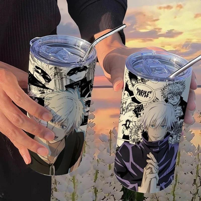 Jujutsu Kaisen Yuji Hrneček 500 ml Satoru Gojo Nerezová Ocel Cestovní Termohrnek Izolované Brčko Hrneček na Kávu Dárek Pro Děti