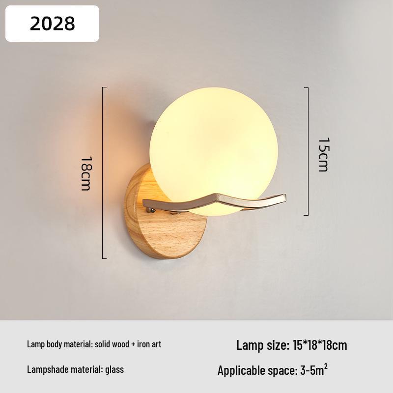 Solid Wood Glass Wall Lamp for Bedroom, Living Room, or Study - Chinese Art and European Style