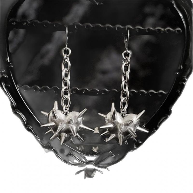 Gothic Spike Heart Chain Earrings - Dark European Love Style