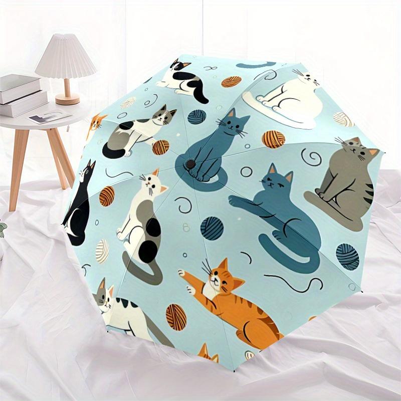 1pc Cat Yarn Automatic Umbrella   Auto Open/Close Folding Umbrella with  8 Rib Frame, 3 Fold Compact Umbrella for Men & Women, 78