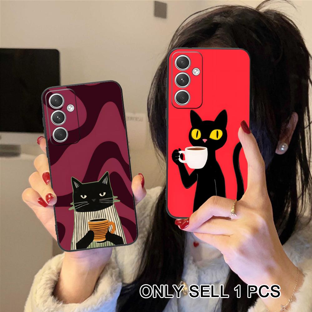 Cute Coffee Cat Matte TPU Mobile Phone Case for Samsung Galaxy S26 S25 S24 S23 S22 S21 S20 Note20 Plus FE Ultra Colorful Cover