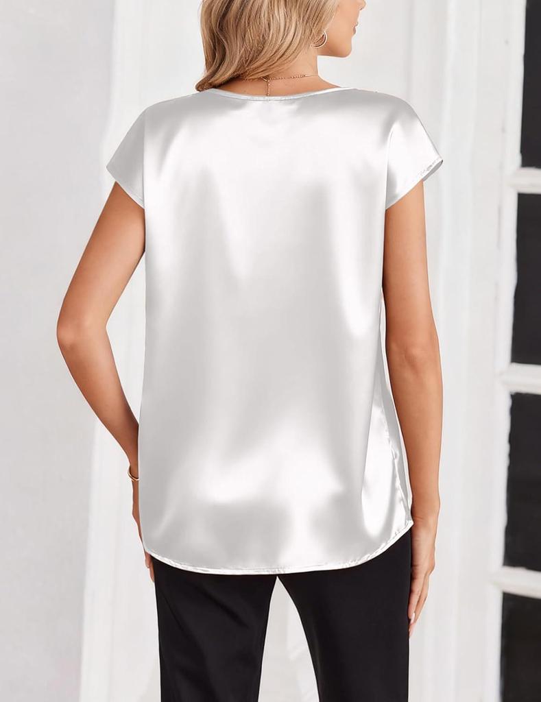 Europäisches & Amerikanisches Seiden V-Ausschnitt Damen Business Casual Kurzarmhemd