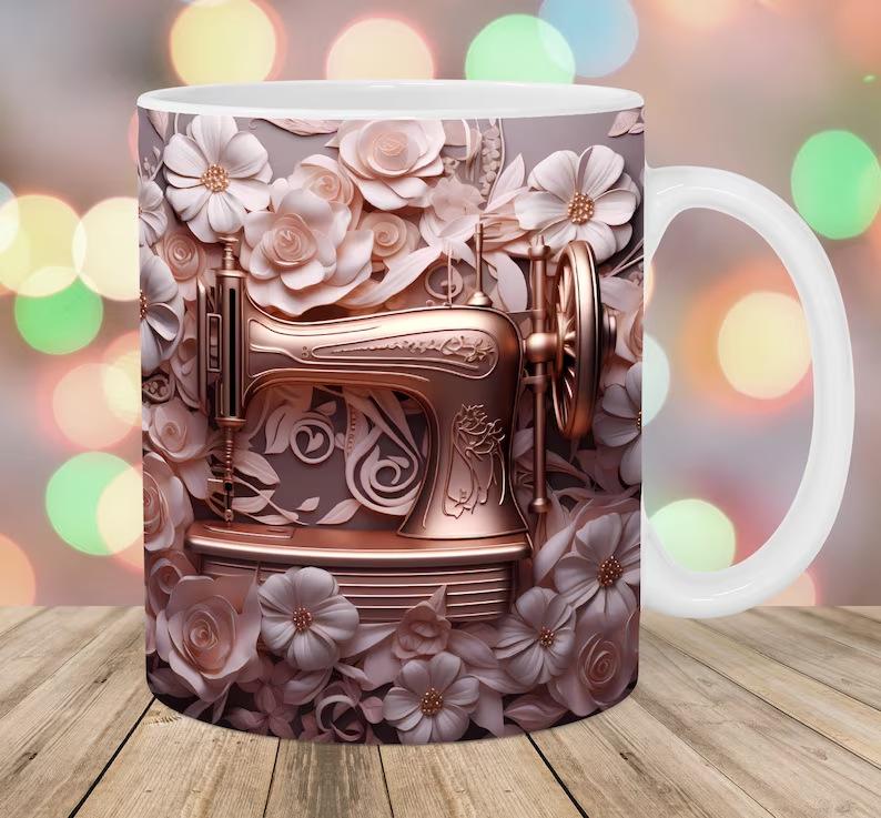 3D Painting Sewing Machine Sewing Machine Ceramic Coffee Mugs Books Water Mugs Books