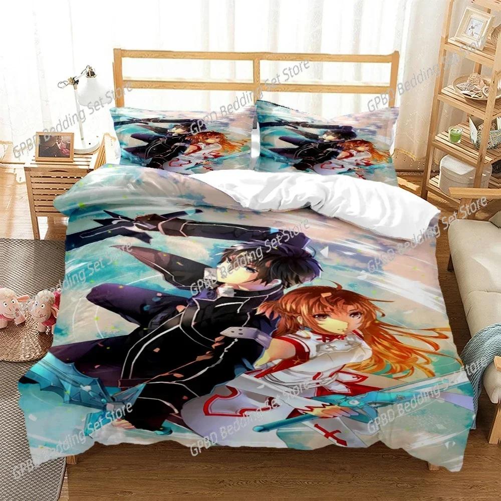 SAO Anime Art Print Fashion Article Comfortable Duvet Cover Pillowcase Bedding Set Children Bedroom Decoration Home Textile