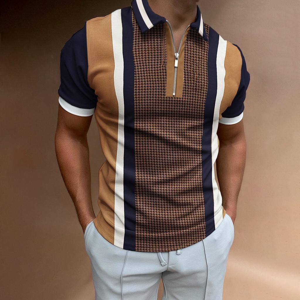 Men's summer new printed lapel polo shirt men's short-sleeved men's colourful casual tight tops