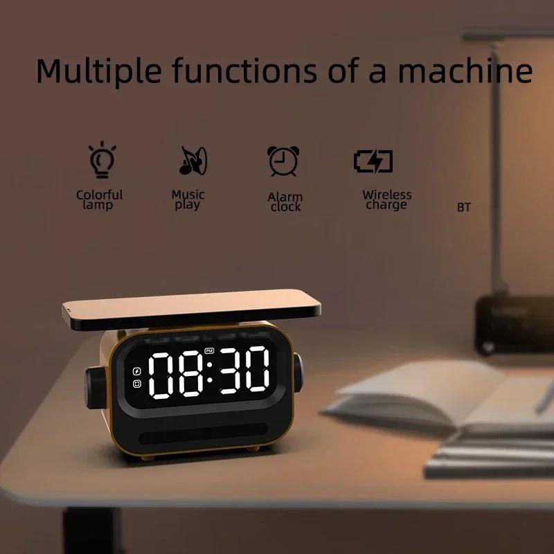 

Rechargeable Bluetooth-compatible 5.2 Speaker Digital Alarm Clock Phone Magnetic Wireless Charger White