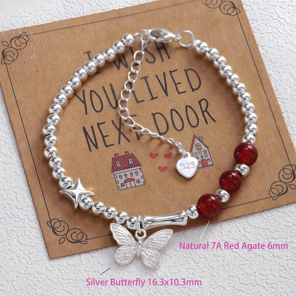 PANJBJ 925 Sterling Silver Red Agate Bead Bracelet for Women Fish Shape Retro Bead Design Versatile Jewelry Gifts Dropshipping