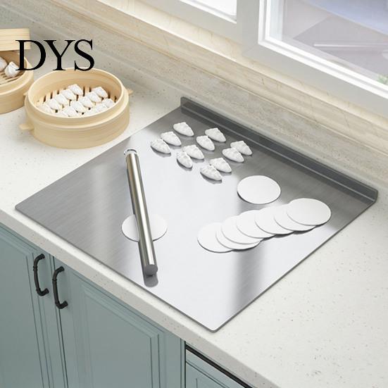 Heavy-duty Chopping Board Stainless Steel Cutting for Kitchen Non-Slip Dough Pastry Frosted Texture with 90-degree L-Shaped Edge Large Countertop Mat