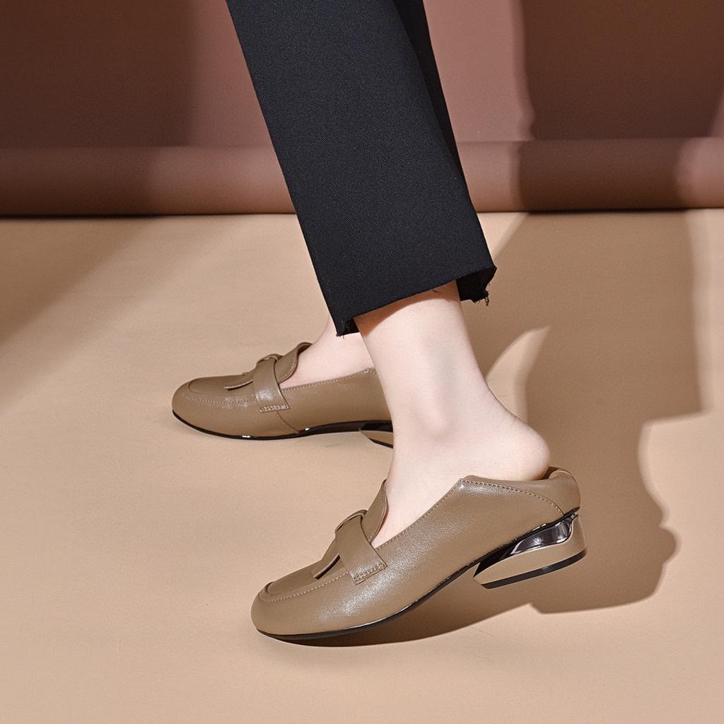 Flat shoes women's spring new shallow mouth one pedal bow low heel single shoes small leather shoes