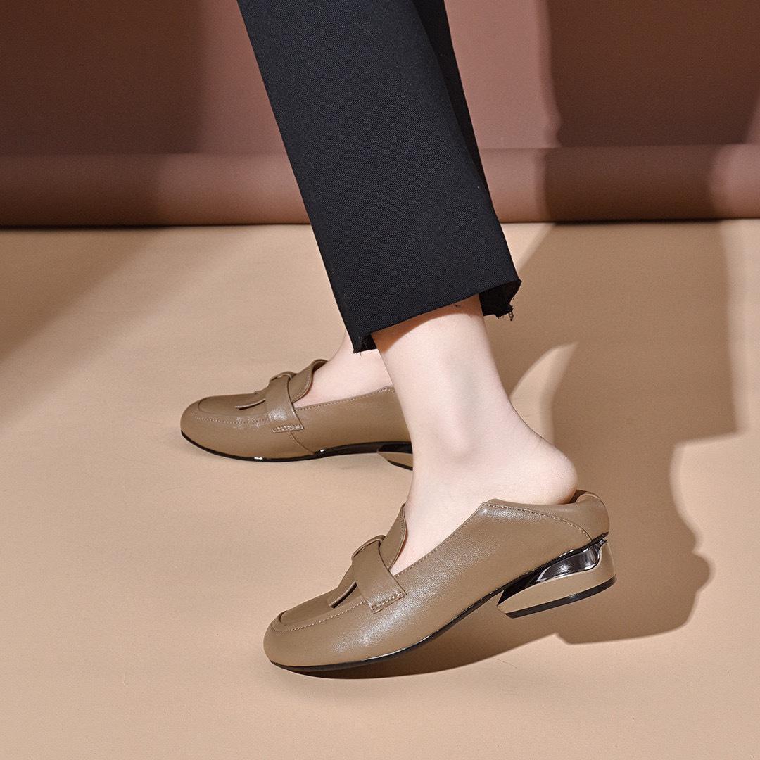 

Женские туфли на плоской подошве весенние новые с мелким вырезом, на одном ремешке с бантом, на низком каблуке, одинарные туфли, маленькие кожаные туфли 41 хаки