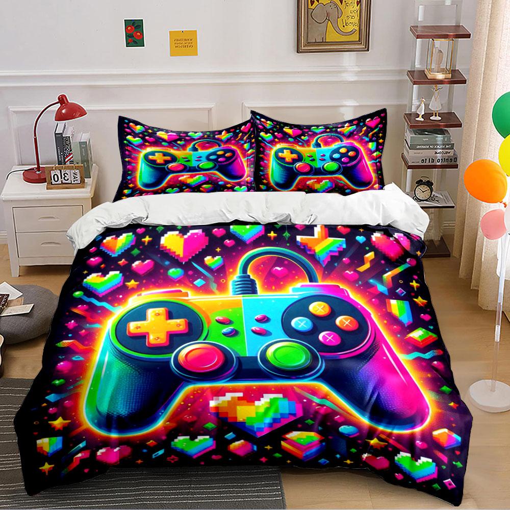 Colorful Gaming Controller Set Bedding Duvet Cover Set Duvet Cover Pillowcases (1 * Duvet Cover 2 * Pillowcases, without duvet insert)