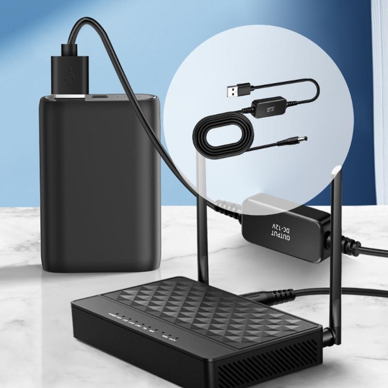 USB 5V to 12V DC5.5mm Connector Cable with Integrated Conversion Module for Compatible Low-Power Equipment and Backup Setups