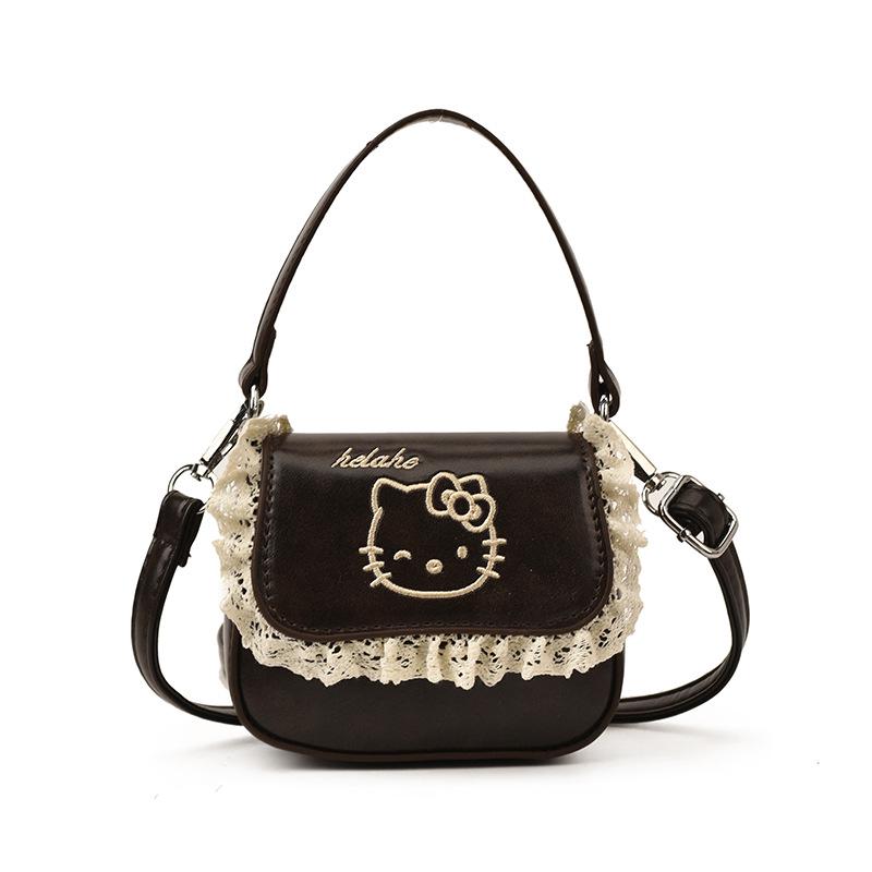 2025 Retro Kitten Girls' Lace Crossbody Bag & Coin Purse: Fashionable Parent-Child Handbag