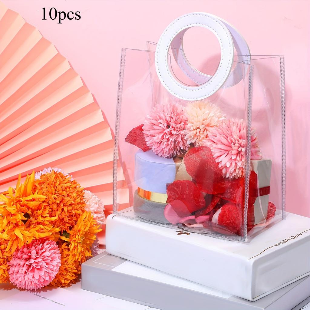 Plastic Gift Bag with Handle Clear Wedding Anniversary Birthday Gift Bag Wrapping Shower Jewelry Making Display Packing Supplies