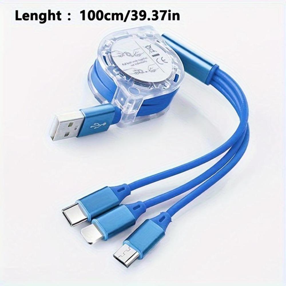 3 i 1 uttrekkbar USB Type C Micro USB-ladekabel for mobiltelefonladerkabel 1m hurtigladekabel