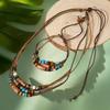 2Pcs/Set Multi-Layer Vintage Wood Beads Pendant Leather Beaded Weaved Prayer Necklace& Bracelet  Jewelry Gifts