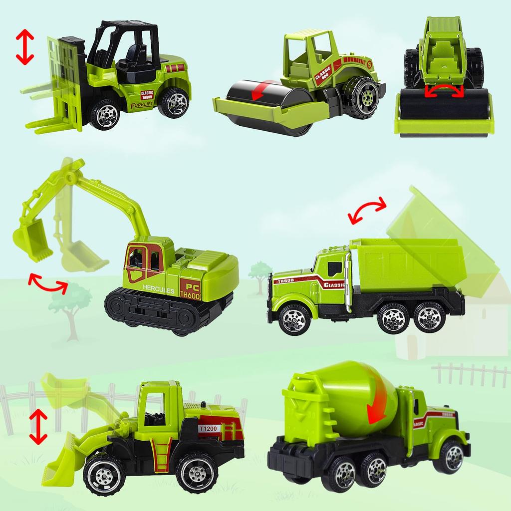 YongnKids Toy Car Construction Alloy Construction Miniature Car Metal Model Popular and Durable for Indoor Sand Green 6-Piece Set, Vehicles,