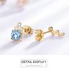 Unique Sky Blue Topaz White Round AAA Cubic Zircon Yellow Gold Plated 925 Sterling Silver Stud Earrings