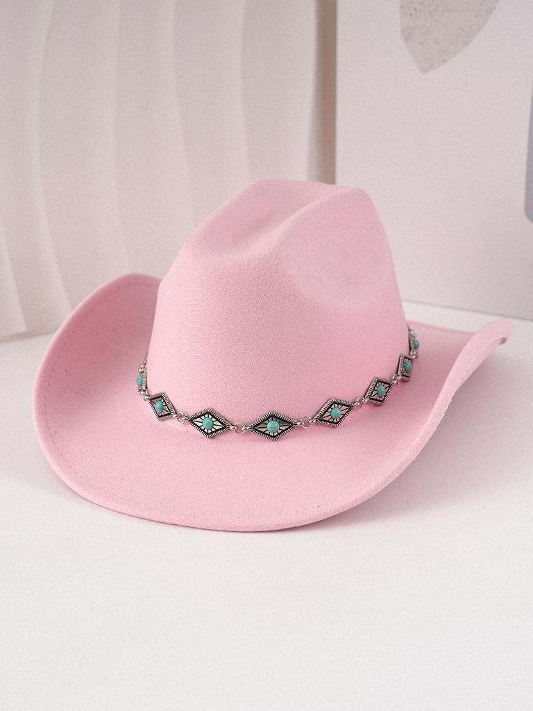 Premium Versatile Turquoise Chain Hat Fashion Casual Retro Top Hat Hat Cowboy Hat