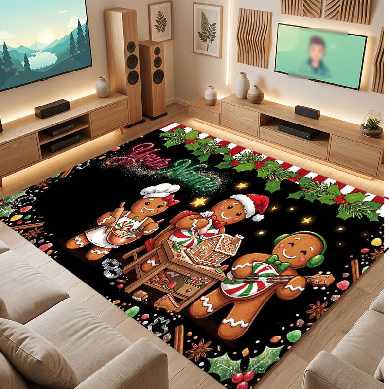 Weicher Kristall-Samt-Teppich mit Weihnachtsmotiv, individuell bedruckbar mit Namen & Text, rutschfester Bodenläufer für Schlafzimmer, Wohnzimmer