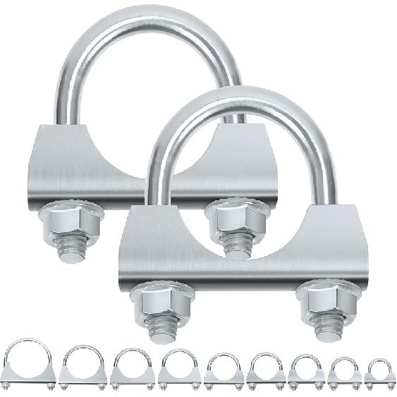 Swpeet 2Pcs Galvanized 2" - 50Mm Exhaust U Clamp Kit, Galvanized Muffler U-Bolt Clamps, Universal Heavy Duty U-Bolt Muffler Clamp Ideal For Tip Pipes