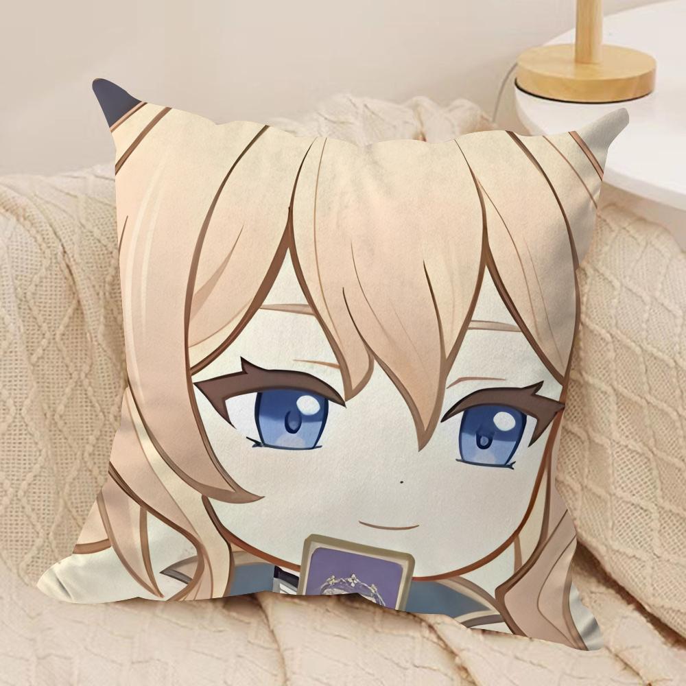 Jean Cute Cute Genshin Impact Cushion Cover Silky Short Plush Invisible Zipper Dustproof Sofa Pillow Case For Home Decor