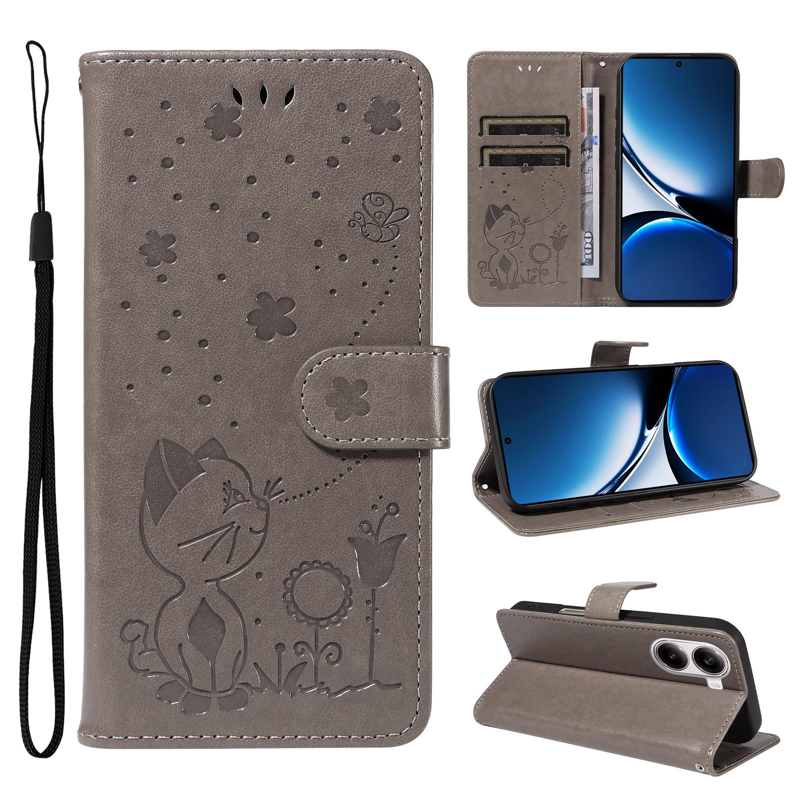 

For Xiaomi Redmi Turbo 4 5G Leather Case Cat Bee Pattern Phone Cover Wallet Stand with Strap A