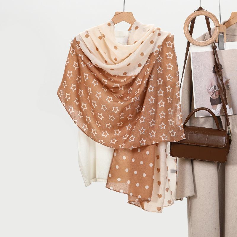 New cute color matching peach heart polka dot printing scarf women's cotton and linen long scarf spring and summer beach scarf