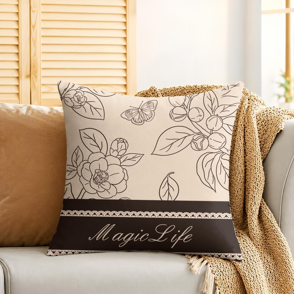 Beautiful Retro Flowers Cushion Cover Silky Short Plush Invisible Zipper Dustproof Sofa Pillow Case For Home Decor