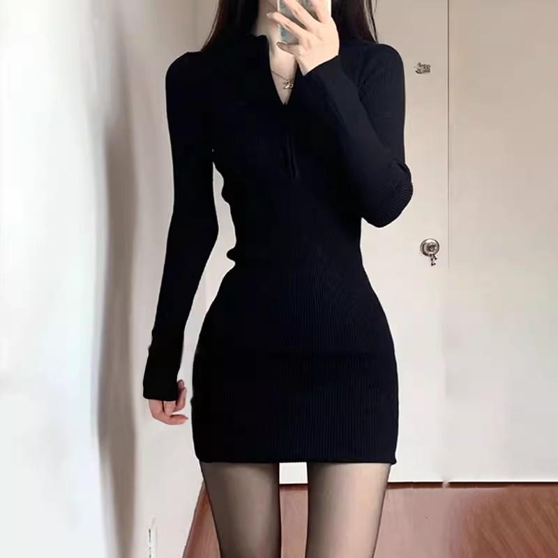 Women's Black Bodycon Inner Dress - Sexy Spring, Summer, Autumn Overcoat Base 2025