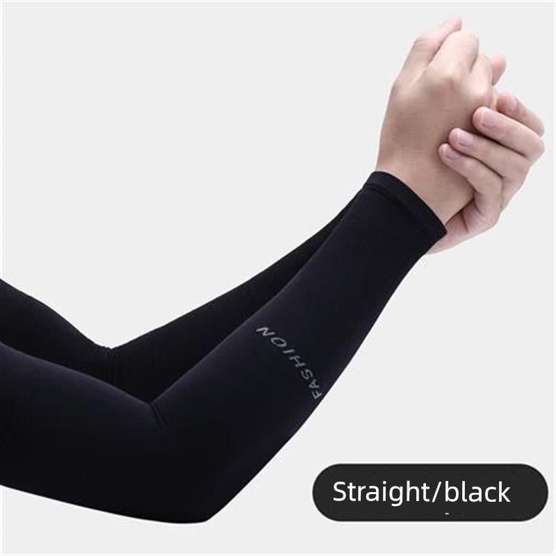 

2Pairs Unisex Arm Sleeves Cover UV Sun Protection Men Sleeve [1 pair/straight] Black All yards
