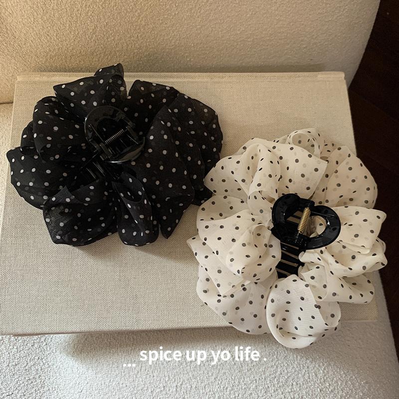 Elegant Large Polka Dot Claw Clip, Cloud-Shaped Hair Claw With Bow For Half-Up Hairstyles, Premium Back Hair Clip