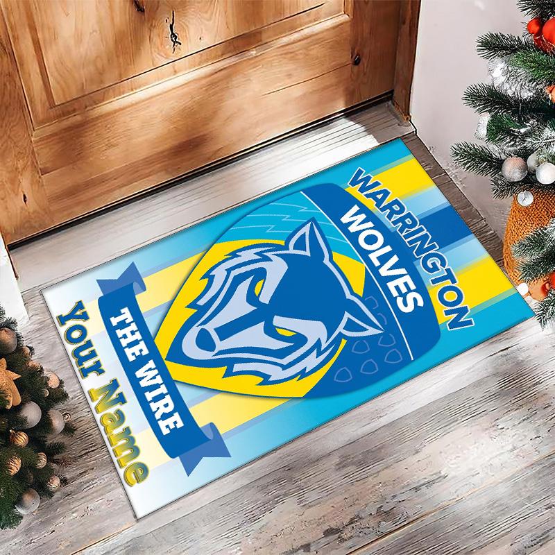 Warrington Wolves FC Printed Crystal Velvet Rug Non‑Slip Crystal Velvet Carpet For Sofa Bedroom Indoor Home Decoration