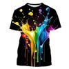 Buntes Spritzfarbenmuster T-Shirt für Herren Lustige Coole 3D-Bedruckte T-Shirts Sommer Lässige Kurzarm Lockere T-Shirts Rundhals Oberteile