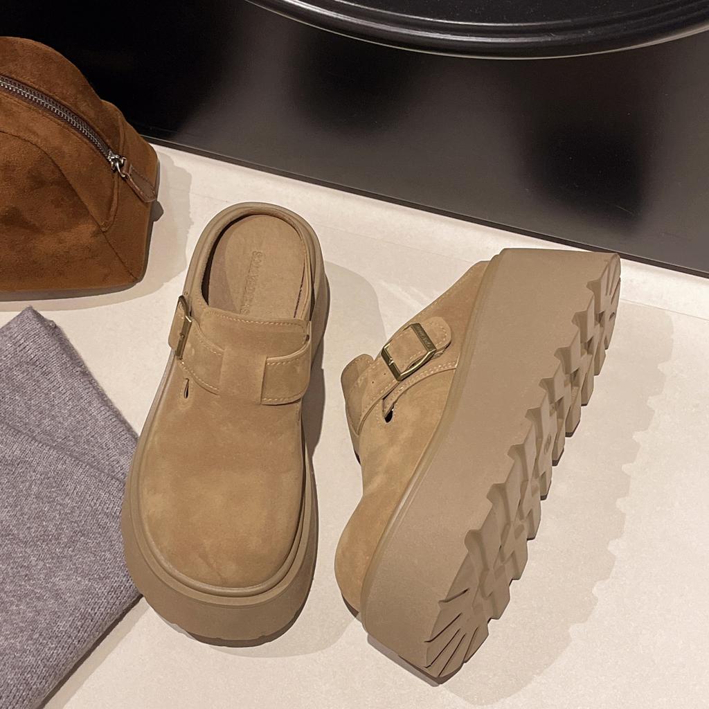 Lazy Outdoor Wear Baotou Ladies Half Slippers 2025 Spring New Thick Sole Height Increase 8CM One-step Sandals