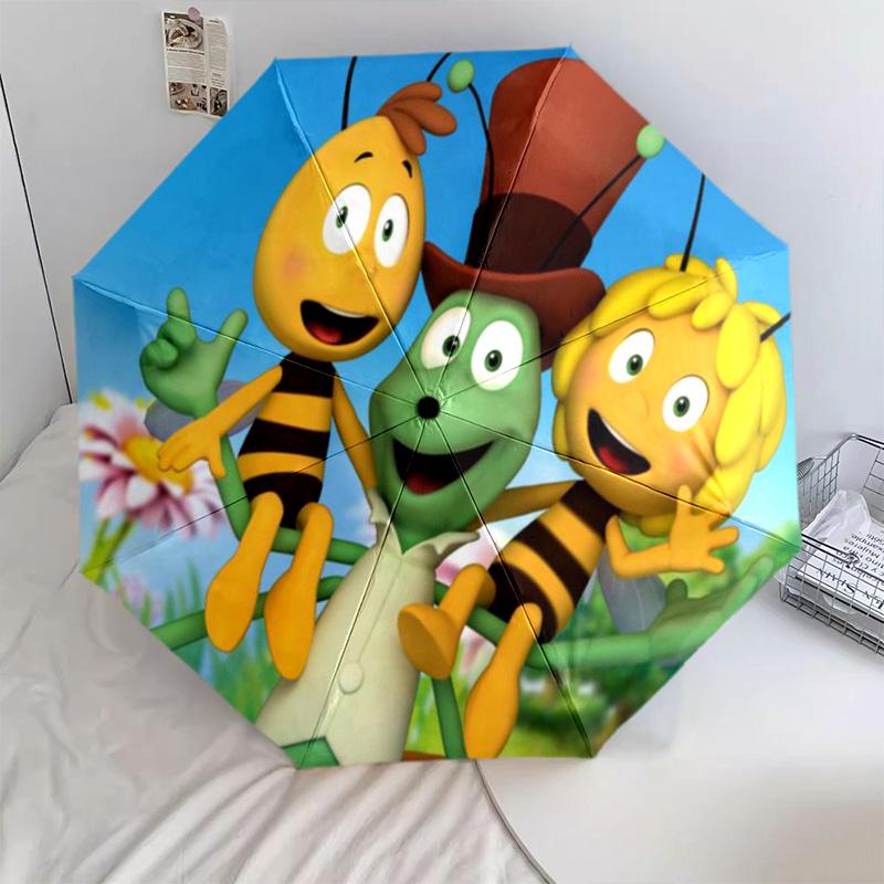 

1 шт. Автоматический складной зонт - Узор «Пчелы и Майя», Портативный и складной дизайн с 8 спицами, Рождественские и Новогодние подарки