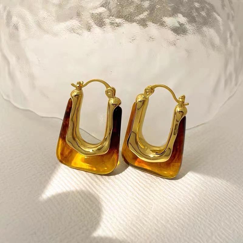Resin Earrings Women Geometric Irregular Stud Earrings New Trendy Ear Jewelry Party U-shaped Earrings Retro Personality Everything with Niche Earrings