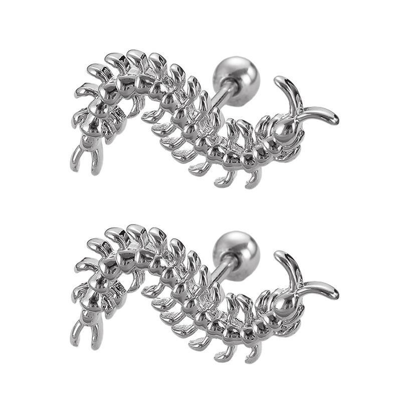 Stainless Steel Centipede Earring Punk Cartilage Spiral Waterproof Stud Earring Not Fading Hypoallergenic Piercing Jewelry