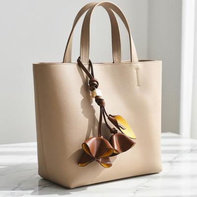 Bag Pendant Imitation Leather Rose Petal Design Keychain Charm with Long Tassel Lightweight Tote Bag Accessory