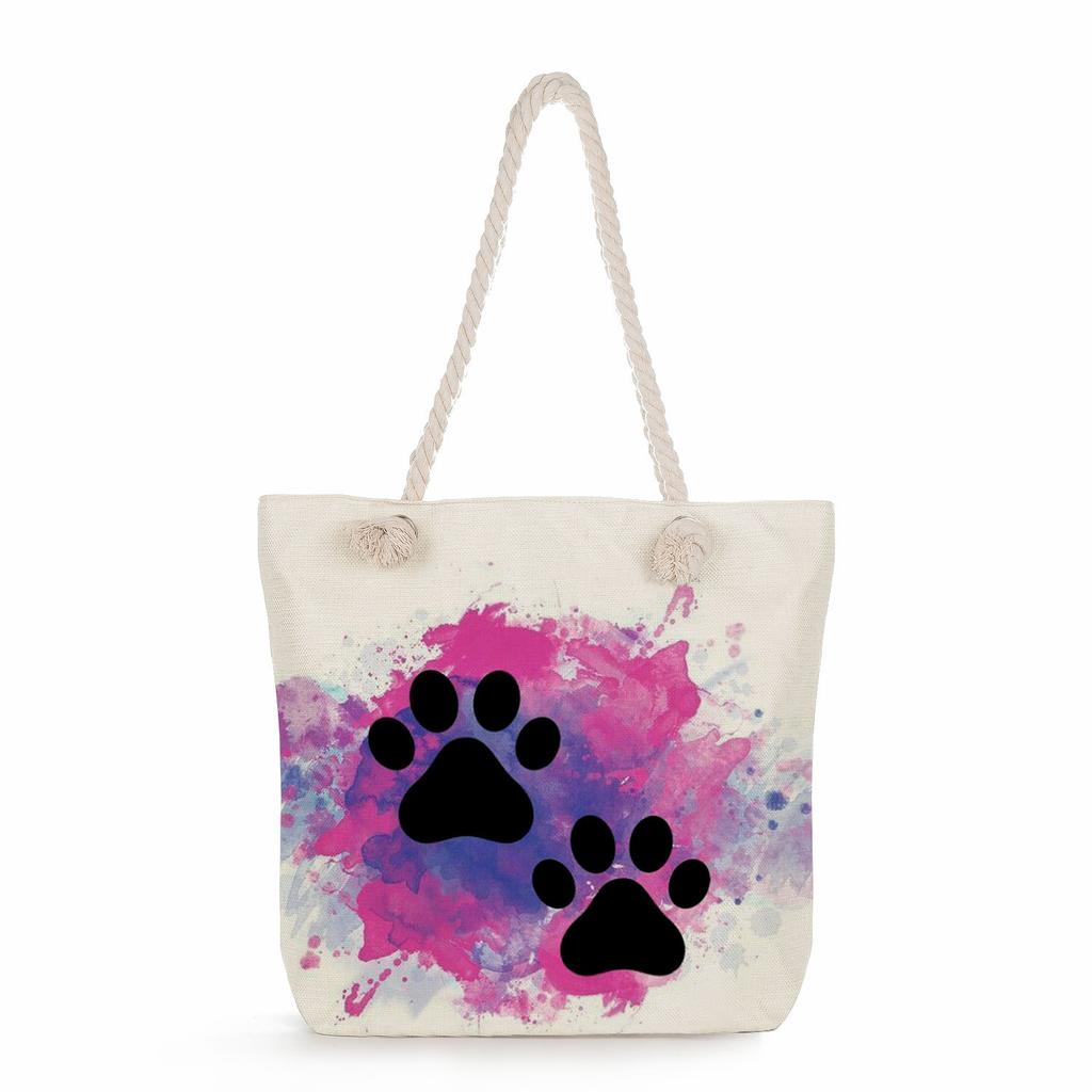 Dog Paw Print Thick Rope Single-shoulder Beach Bag 7259 KTB