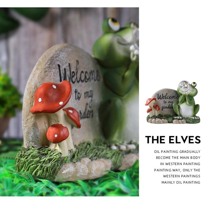 Outdoor Decoration Garden Statue Cute Animal Figurine with Solar Light Waterproof Sculpture Gift for Patio Yard Porch