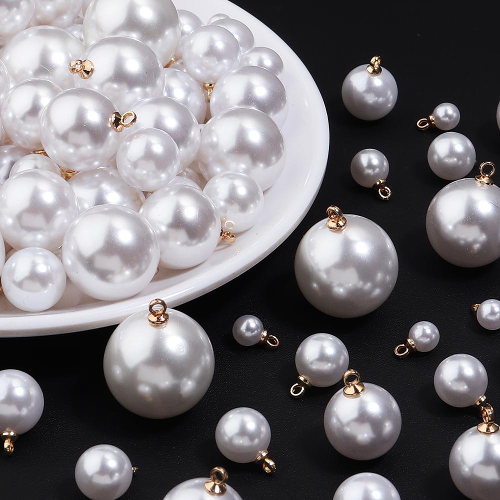 10-20 pcs/lot 6-20mm Round ABS Imitation Pearl Beads Pendant Beige White Charms For Jewelry Making DIY Fashion Necklace Earrings