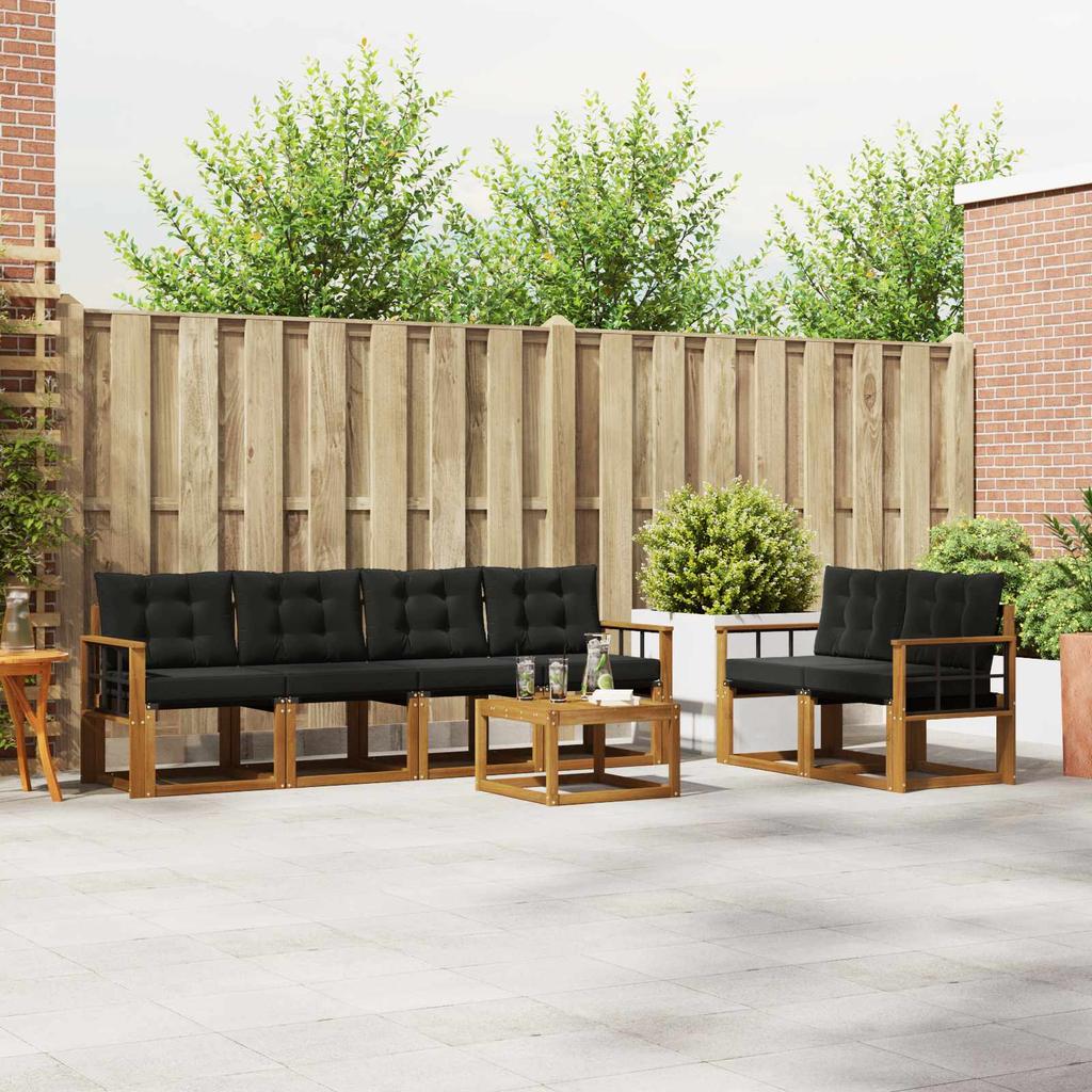 Outdoor Sofa Set with Cushions 7 pcs Natural and Black