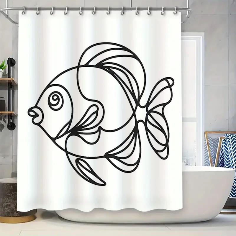 

Black And White Modern Fish Print Shower Curtain Home Decor Waterproof Bathroom Decoration 3D Printing Window Treatments Custom W60H190(CM)-1 Pcs